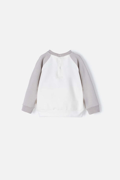 BUZO LITTLEMIC CUELLO REDONDO GRIS Y MARFIL PARA BEBÉ NIÑA