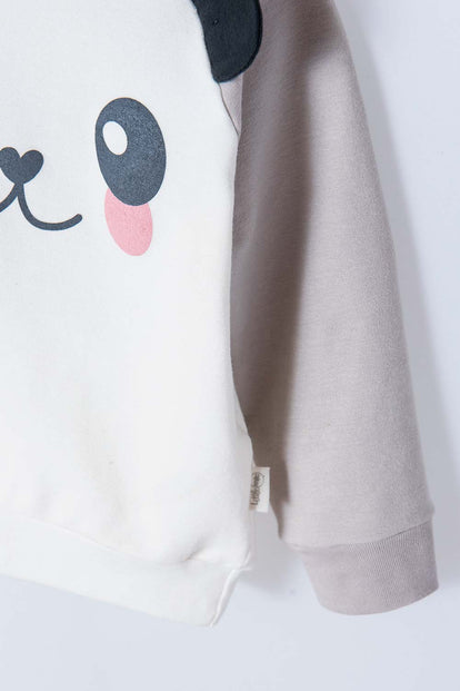 BUZO LITTLEMIC CUELLO REDONDO GRIS Y MARFIL PARA BEBÉ NIÑA