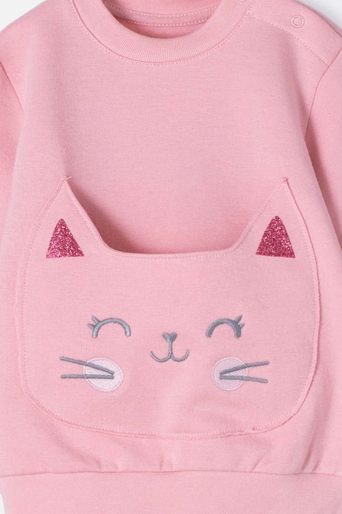 LITTLEMIC POCKET PATCH ROSEWOOD SWEATSHIRT FOR BABY GIRL