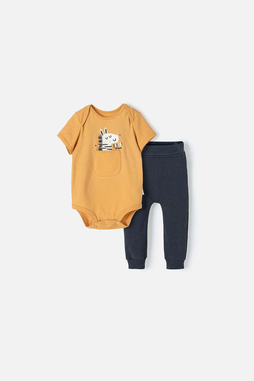 LITTLEMIC GREY AND MUSTARD SET WITH BABY BOY BODYSUIT