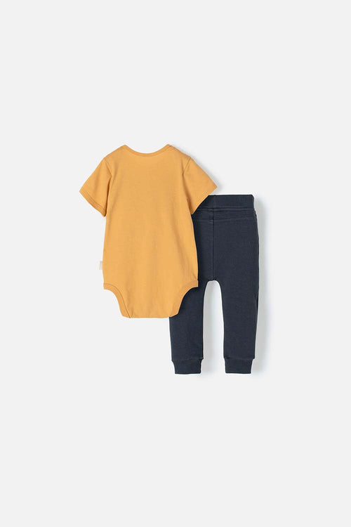 LITTLEMIC GREY AND MUSTARD SET WITH BABY BOY BODYSUIT