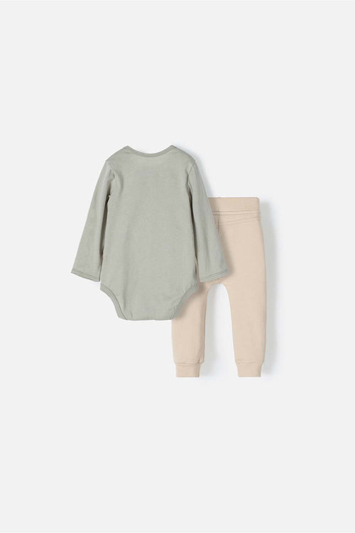 LITTLEMIC GREEN AND KHAKI LONG-SLEEVED SET FOR BABY BOY