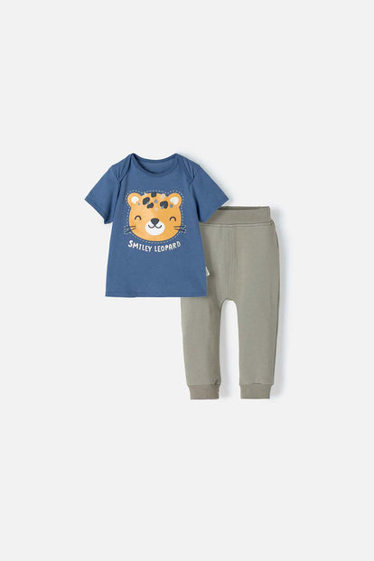 CONJUNTO LITTLEMIC AZUL Y VERDE OLIVA CON PANTALÓN PARA BEBÉ NIÑO