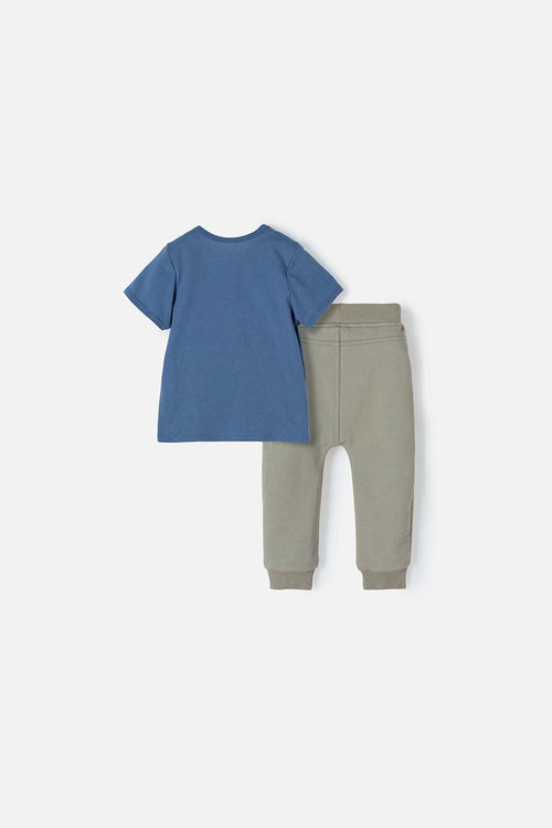 LITTLEMIC BLUE AND OLIVE GREEN OUTFIT WITH PANTS FOR BABY BOY