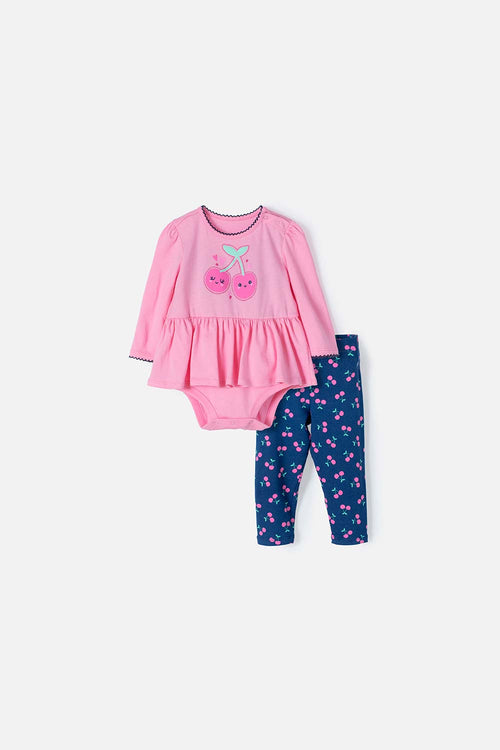 LITTLEMIC LONG SLEEVE OUTFIT BLUE AND PINK FOR BABY GIRL