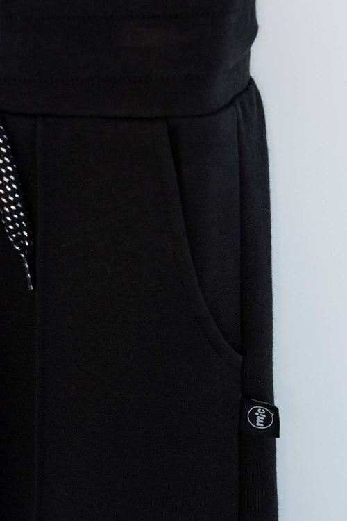 GIRLS' BLACK DRAWSTRING JOGGERS WITH MICROPHONE PRINT