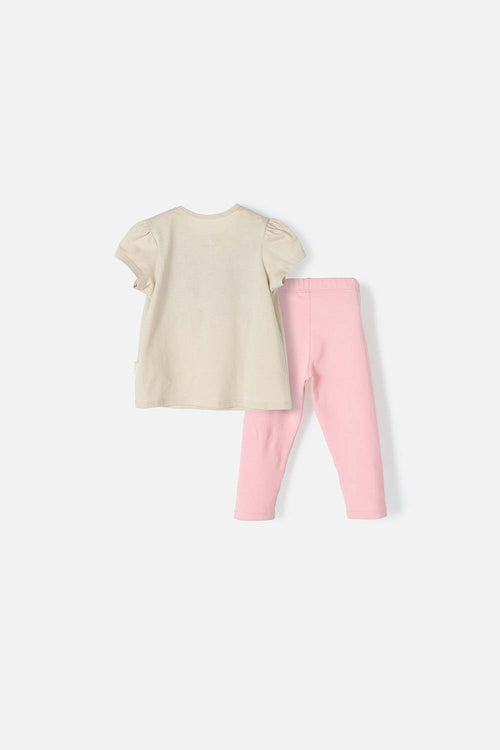 LITTLEMIC KHAKI AND ROSEWOOD BABY GIRL PANT SET