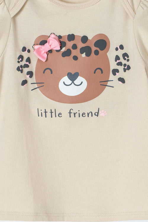 LITTLEMIC KHAKI AND ROSEWOOD BABY GIRL PANT SET