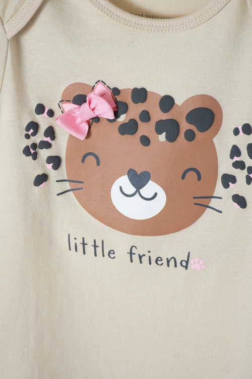 LITTLEMIC KHAKI AND ROSEWOOD BABY GIRL PANT SET