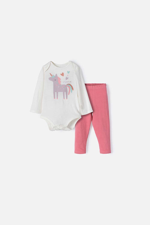 IVORY AND PINK LONG SLEEVE UNICORN OUTFIT FOR BABY GIRL