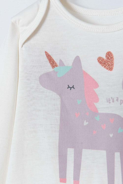 IVORY AND PINK LONG SLEEVE UNICORN OUTFIT FOR BABY GIRL