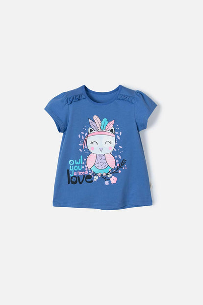 CAMISETA DE LITTLE MIC MANGA CORTA AZUL PARA NIÑA 2T A 5T