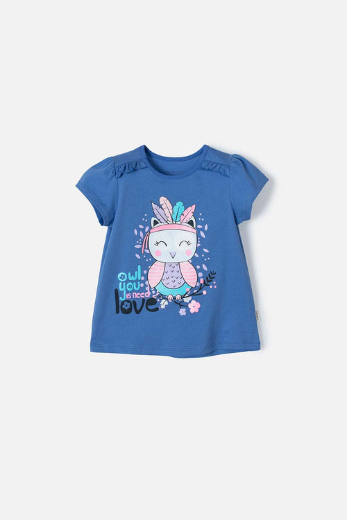 LITTLE MIC SHORT SLEEVE BLUE T-SHIRT FOR GIRLS 2T TO 5T