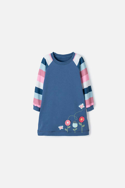 VESTIDO DE LITTLE MIC MANGA LARGA AZUL PARA NIÑA 2T A 5T