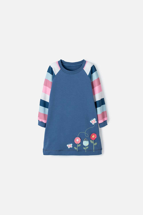 LITTLE MIC LONG SLEEVE DRESS BLUE FOR GIRL 2T TO 5T