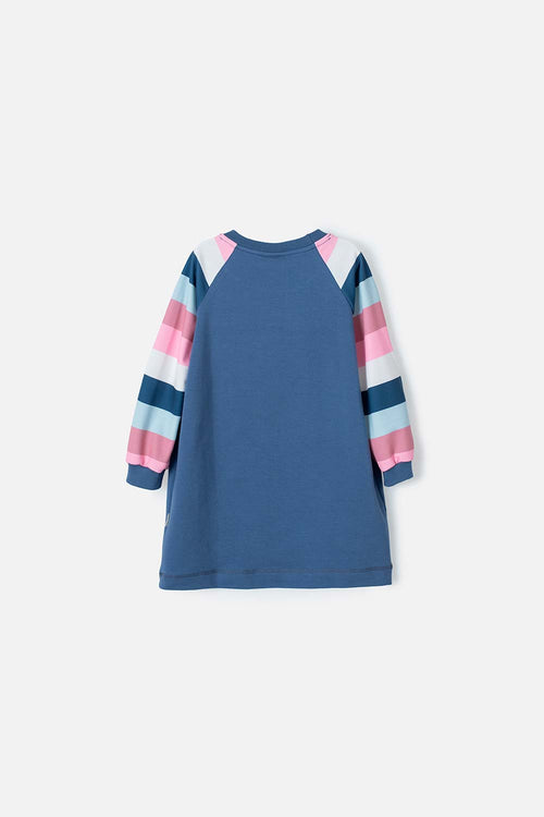 LITTLE MIC LONG SLEEVE DRESS BLUE FOR GIRL 2T TO 5T