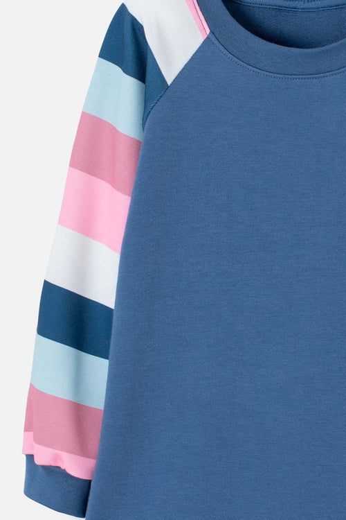 LITTLE MIC LONG SLEEVE DRESS BLUE FOR GIRL 2T TO 5T