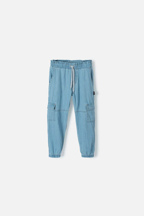 LITTLEMIC JOGGER WITH LIGHT BLUE DRAWSTRING FOR GIRL 2T TO 5T