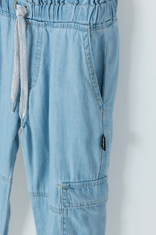 LITTLEMIC JOGGER WITH LIGHT BLUE DRAWSTRING FOR GIRL 2T TO 5T