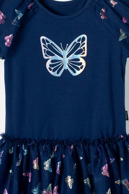 LITTLEMIC SHORT SLEEVE BLUE DRESS FOR GIRLS 2T TO 5T