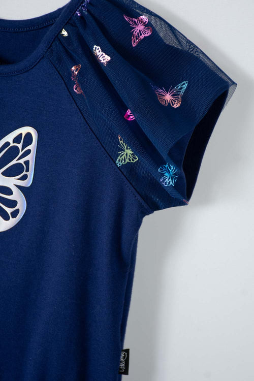 LITTLEMIC SHORT SLEEVE BLUE DRESS FOR GIRLS 2T TO 5T