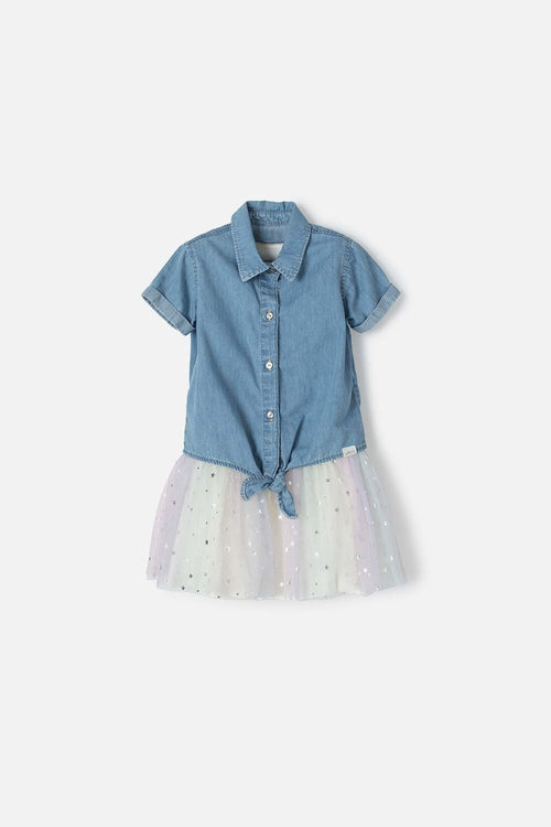 LITTLEMIC MULTICOLOR DRESS WITH TULLE SKIRT FOR GIRLS 2T TO 5T