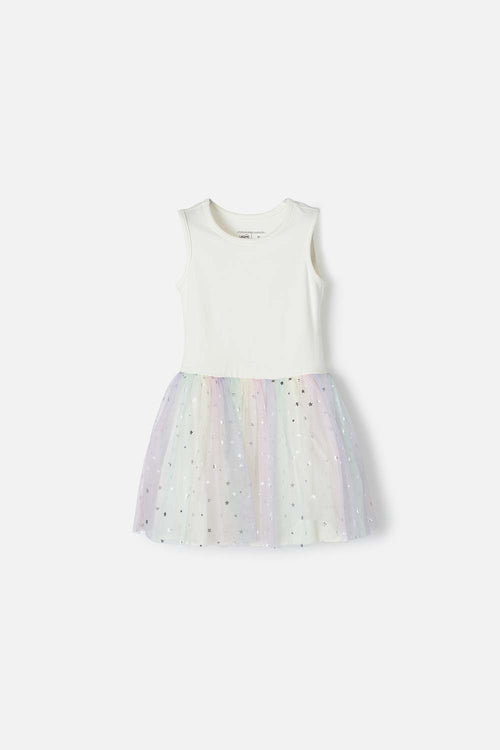 LITTLEMIC MULTICOLOR DRESS WITH TULLE SKIRT FOR GIRLS 2T TO 5T