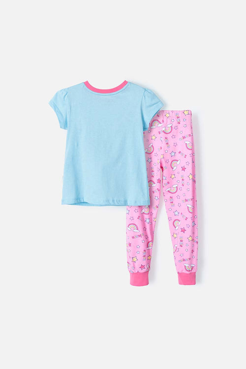 LITTLEMIC BLUE AND PINK SHORT-SLEEVED PAJAMAS FOR GIRLS 2T TO 5T