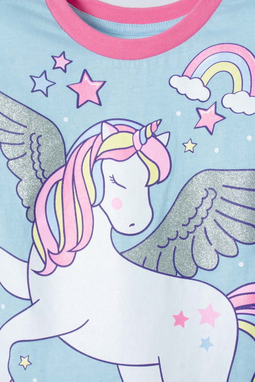 LITTLEMIC BLUE AND PINK SHORT-SLEEVED PAJAMAS FOR GIRLS 2T TO 5T