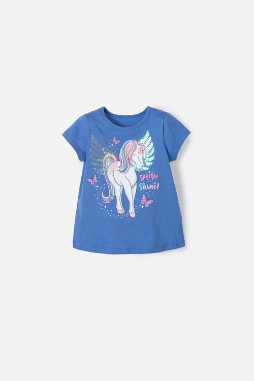 LITTLEMIC BLUE SHORT SLEEVE T-SHIRT FOR GIRLS 2T TO 5T
