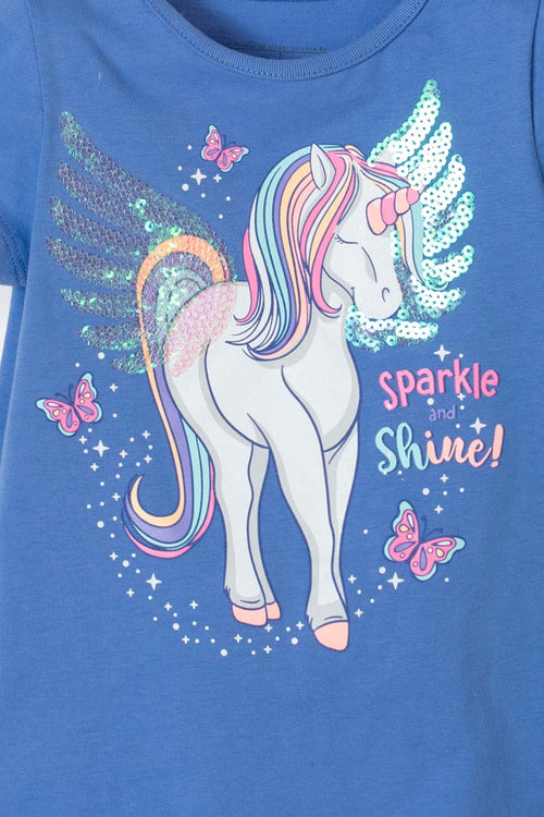 LITTLEMIC BLUE SHORT SLEEVE T-SHIRT FOR GIRLS 2T TO 5T