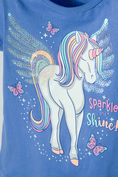 LITTLEMIC BLUE SHORT SLEEVE T-SHIRT FOR GIRLS 2T TO 5T