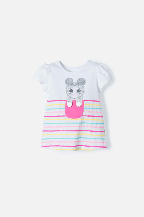 LITTLEMIC WHITE SHORT SLEEVE T-SHIRT FOR GIRLS 2T TO 5T