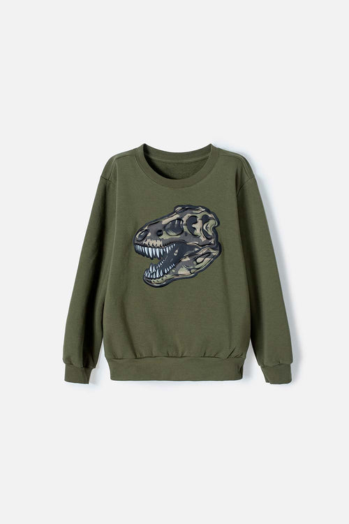 BOY'S MILITARY GREEN CREW NECK SWEATER