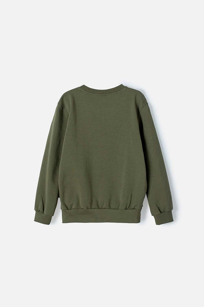 BUZO DE MIC CUELLO REDONDO CERRADO VERDE MILITAR PARA NIÑO