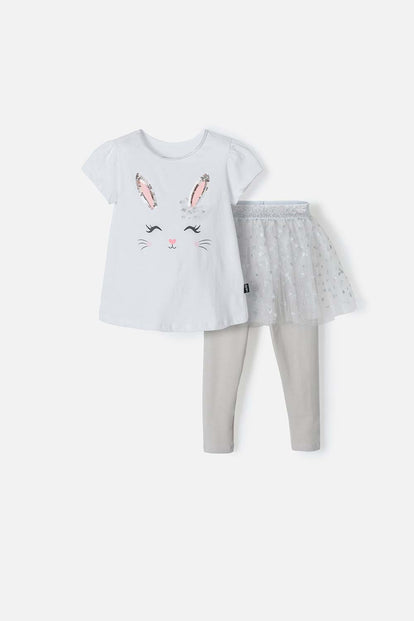 CONJUNTO DE LITTLEMIC DE PANTALÓN LARGO BLANCO/GRIS PARA NIÑA 2T A 5T