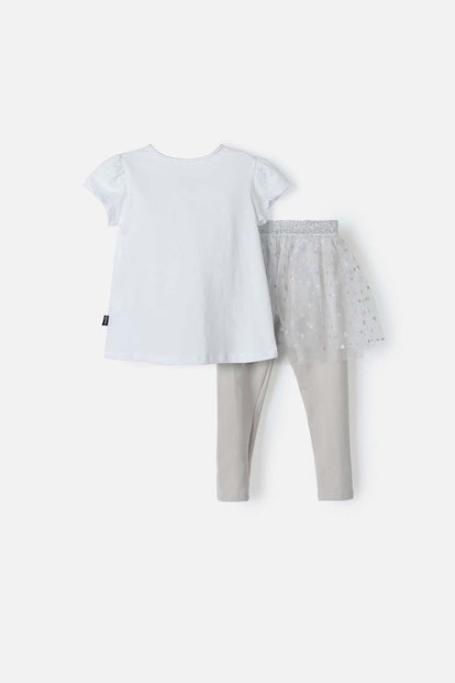 CONJUNTO DE LITTLEMIC DE PANTALÓN LARGO BLANCO/GRIS PARA NIÑA 2T A 5T