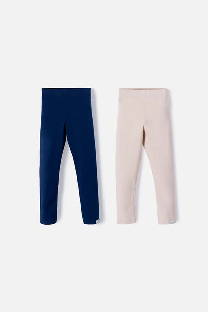 LEGGINS X2 DE LITTLEMIC AZUL Y CAQUI PARA NIÑA 2T A 5T