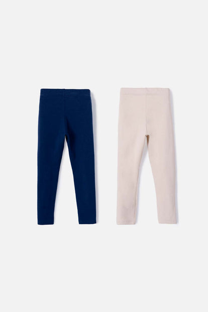 LEGGINS X2 DE LITTLEMIC AZUL Y CAQUI PARA NIÑA 2T A 5T