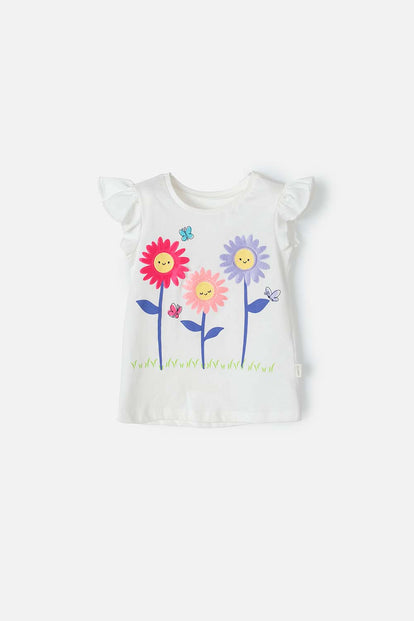 CAMISETA LITTLEMIC MARFIL ESTAMPADA EN FRENTE PARA NIÑA 2T A 5T