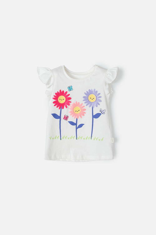 LITTLEMIC IVORY PRINTED T-SHIRT FOR GIRLS 2T TO 5T