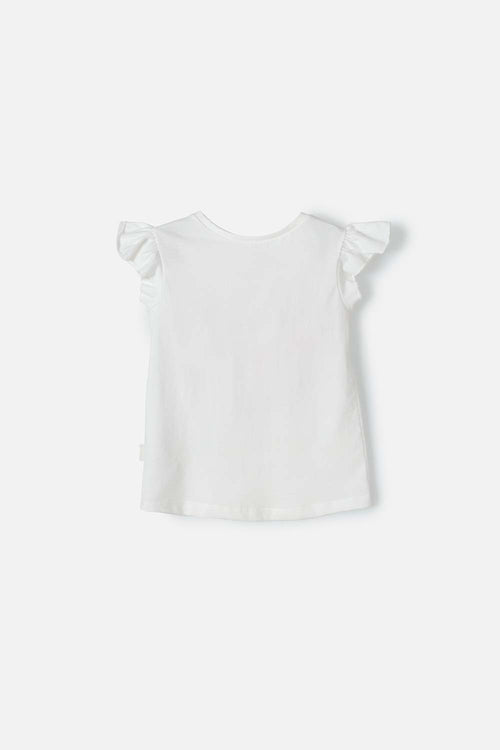 LITTLEMIC IVORY PRINTED T-SHIRT FOR GIRLS 2T TO 5T