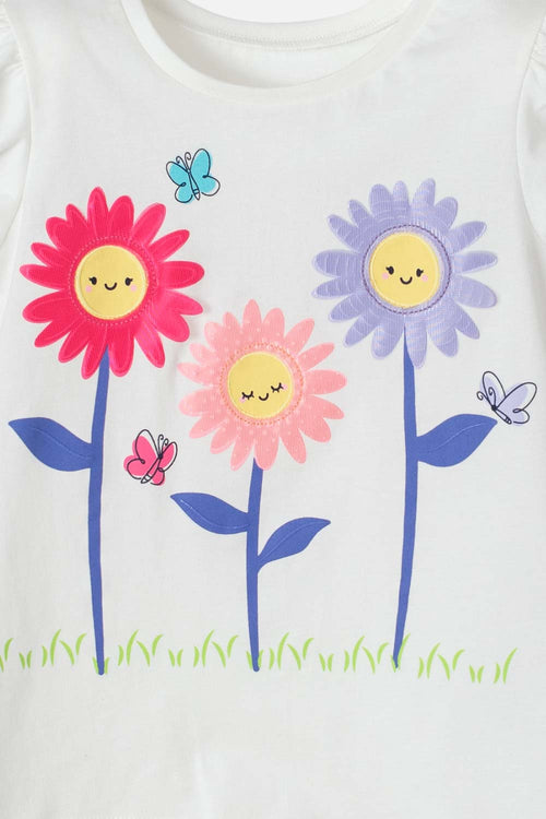 LITTLEMIC IVORY PRINTED T-SHIRT FOR GIRLS 2T TO 5T