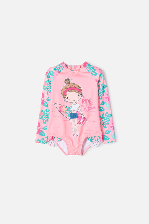 LITTLEMIC LONG SLEEVE MULTICOLOR SWIMSUIT FOR GIRLS 2T TO 5T