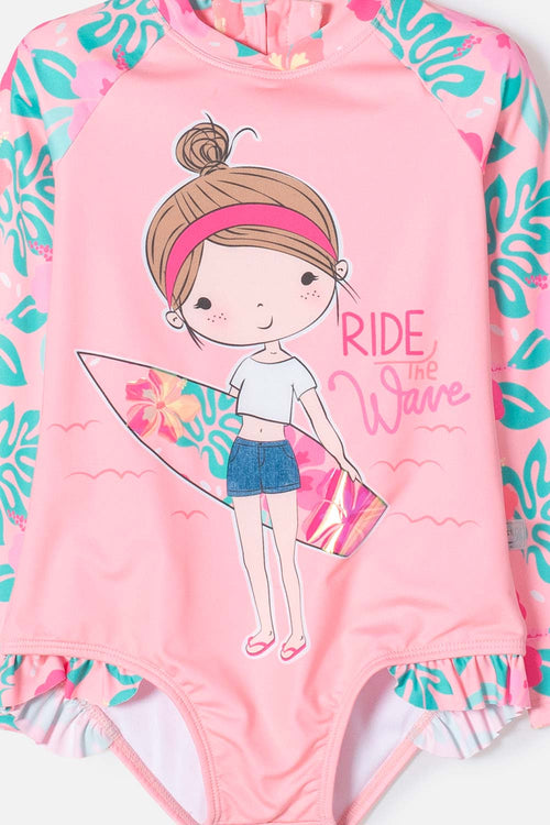 LITTLEMIC LONG SLEEVE MULTICOLOR SWIMSUIT FOR GIRLS 2T TO 5T