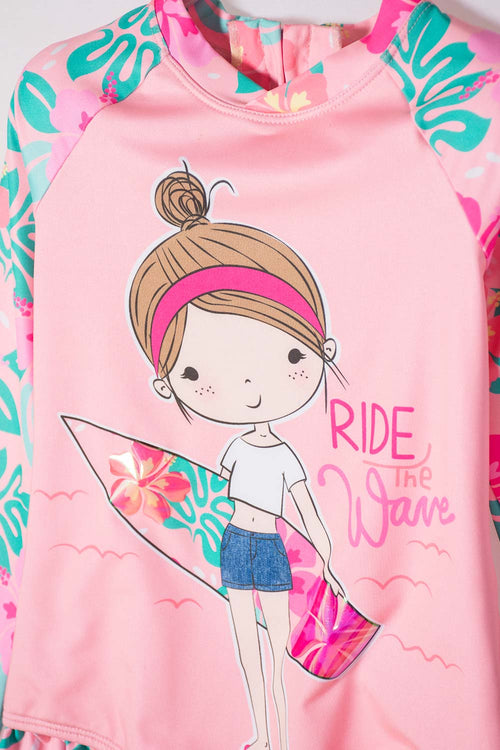 LITTLEMIC LONG SLEEVE MULTICOLOR SWIMSUIT FOR GIRLS 2T TO 5T