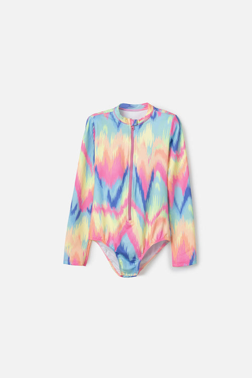 GIRL'S MULTICOLOR LONG SLEEVE MIC SWIMSUIT
