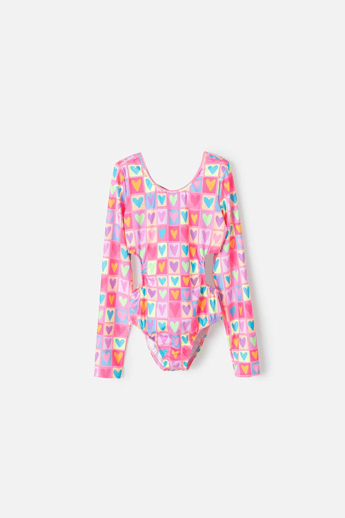 GIRLS' MULTICOLOR LONG SLEEVE SWIMSUIT