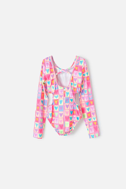 GIRLS' MULTICOLOR LONG SLEEVE SWIMSUIT