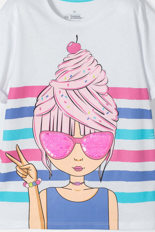 GIRL'S WHITE SHORT SLEEVE T-SHIRT